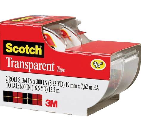 Scotch Transparent Tape, 3/4 in x 250 in, 2 Rolls
